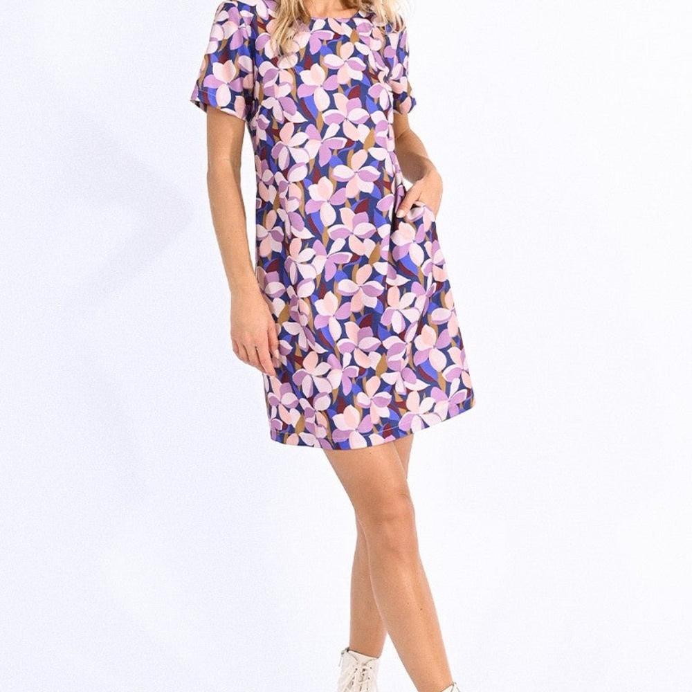 NWOT Molly Bracken Paula Dress Mauve Mod Floral Print Medium